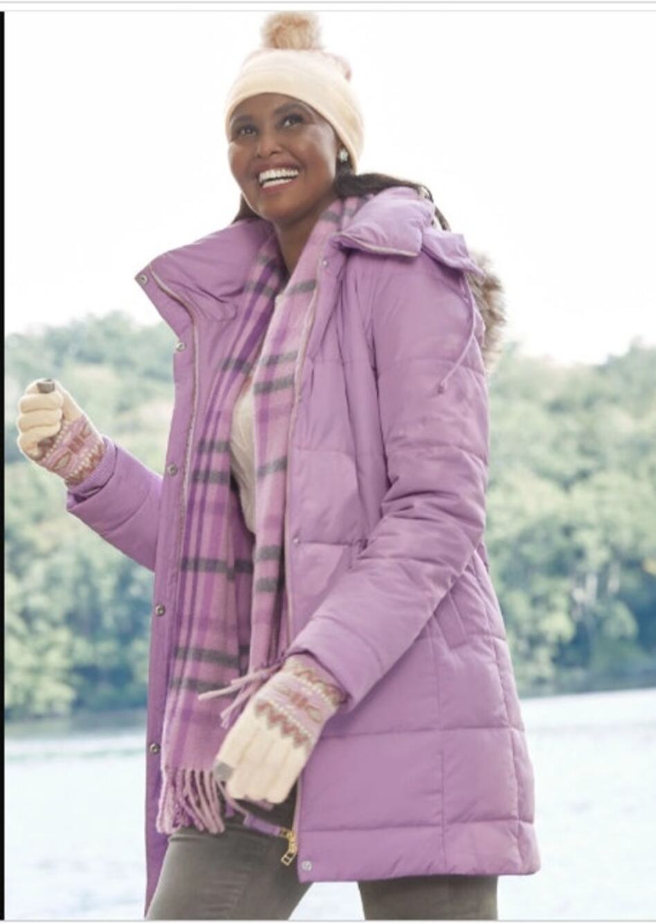 Talbots Petite Faux Fur Trim Down Alternative Puffer Jacket Size Medium Petite
